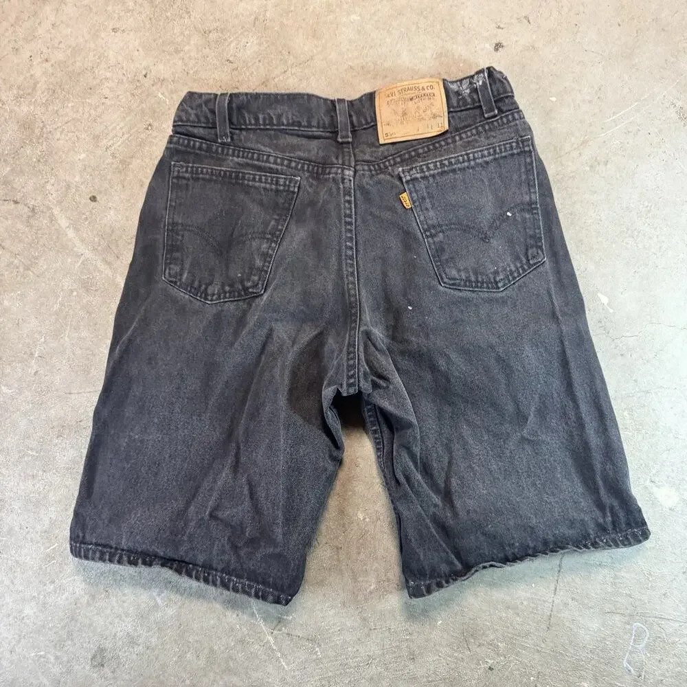 Vintage Levis 550 Shorts Mens 34x11 Black Orange Tab Denim Jorts Made In USA VTG